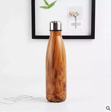 500 мл бутылка для воды с вакуумной изоляцией, Термокружка, Спортивная, холодная, горячая, холодная, под дерево, нержавеющая сталь, креативная кружка с мраморной головкой - Цвет: Orange Wood grain