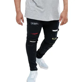 

Mens Slim Black Jeans Pants Fashion Style Spring Summer Homme Clothing Hole Patch Casual Apparel
