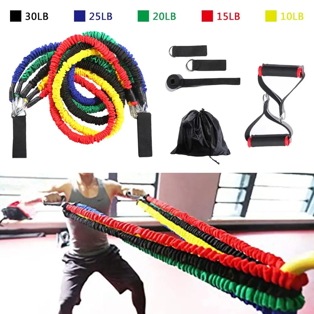 

11pcs Resistance Bands Set Fitness Expander Exercise Equipment Rubber Tube 10lbs to 30lbs for Home Gym Yoga Work out Pull Rope