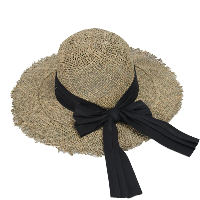 Korean knitted straw hat for women travel beach hats women with bow sun protection caps for ladies summer hats wide brim hat