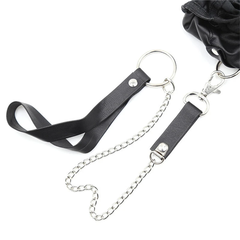 Fetish Men Sexy Sissy Panties With Leash PVC Leather Gay Sex Underwear Wetlook Latex Briefs Erotic Costumes for BDSM Bondage Sex