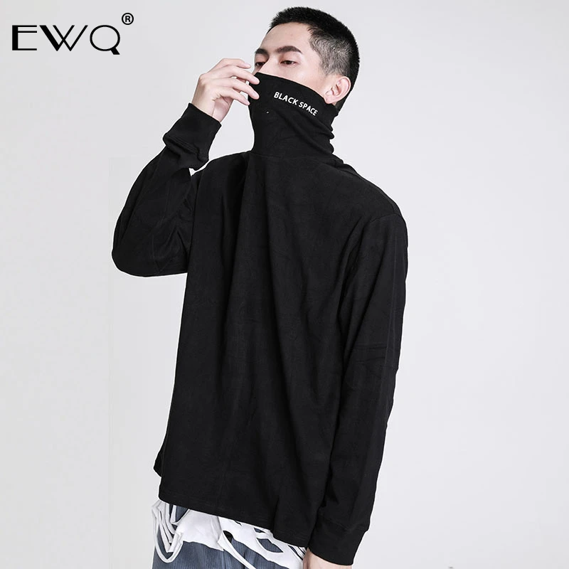 EWQ/ Spring Tops For Male 2020 New Fashion Concise Hip-hop Personality Loose Turtleneck Long Sleeve T Shirt Men Or Women 19H-a69 | Мужская