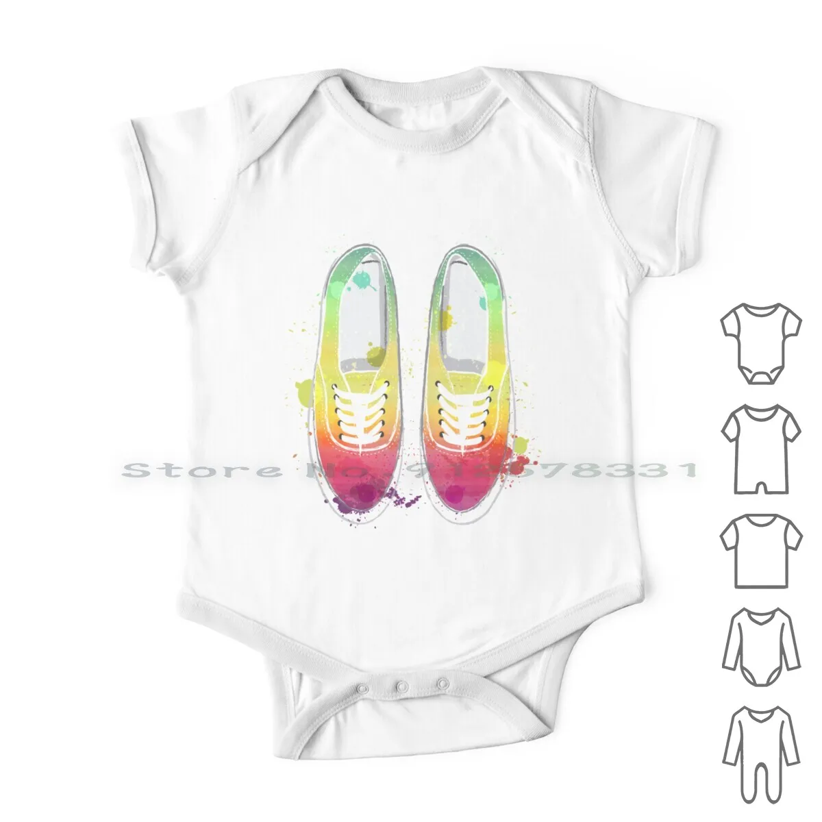 

Sneakers Newborn Baby Clothes Rompers Cotton Jumpsuits Shoes Watercolor Abstract Colorful Color Splash Paint Splash Hand