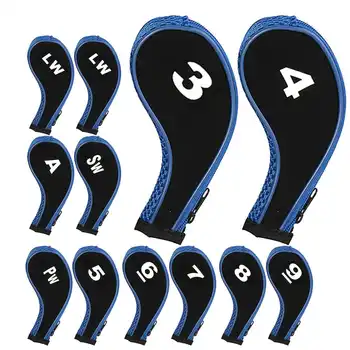 

12Pcs/set Golfs Clubs Iron Head Covers Headcovers Protector Outdoor Equipment with Zipper Long Neck Waterproof Golf Club Head