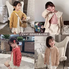 Children's solid color sweater coat spring and autumn new girls knitted cardigan baby fashion sweater coat