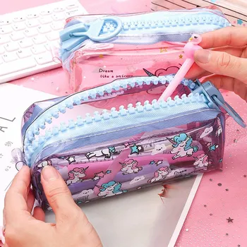 

Transparent Unicorn Pencil Case Big Zipper Capacity School Pencil Bag Storage Pouch Pen Box School Supplies Stationery Gift