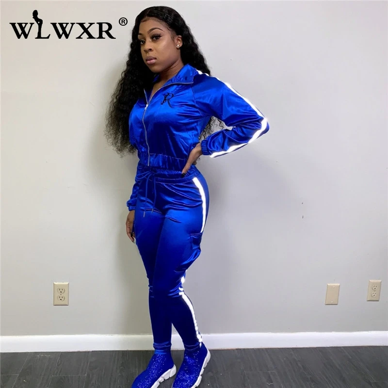 WLWXR повседневный комплект из двух предметов женский спортивный костюм светоотражающий женский спортивный костюм женский сексуальный укороченный топ и брюки женские неоновые Клубные наряды