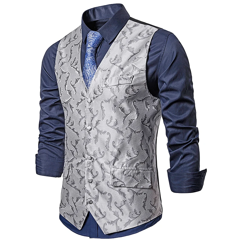 ZYFG free brand mens casual style suit vest men Flower embroidery pattern suit vest coat Single-breasted plus size vest Tops