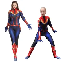 Очень эластичный мамин и дети капитан Марвел Косплей Костюм Femail обтягивающий супергерой MS Marvel Carol Danvers боди комбинезон