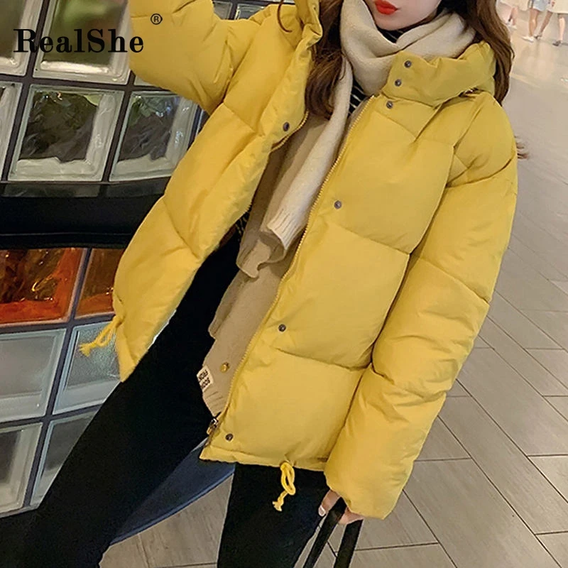 Economici RealShe Parka Giacca Donne Con Cappuccio Completa Manica Tasche delle Donne di Inverno Giacca casual Donne Parka 2019 di Spessore Più Il Formato del Cappotto delle donne
