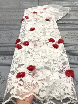 

white Feather Embroidery African Tulle lace fabric 2020 3D Flower Mesh fabric High Quality French lace for Wedding Dress