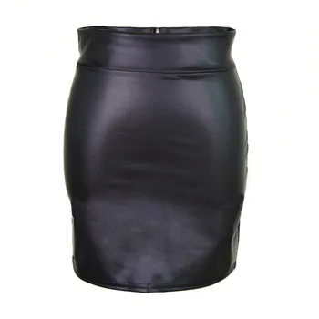 

2020 Summer New Fashion Sexy Womens Elasticity Black PU Leather Europe Plus Size Big Zipper Girl Female Mini Skirt Slim V013