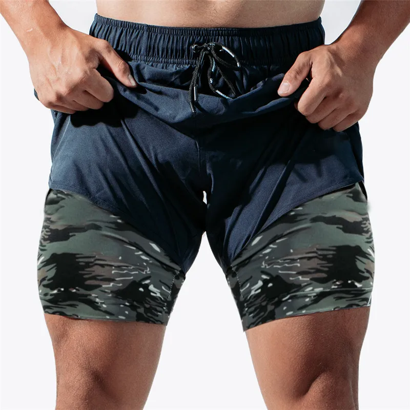 

men's Camouflage sports shorts 2 in 1 Running shorts men's double layer breathable fitness bodybuilding training short pants Men