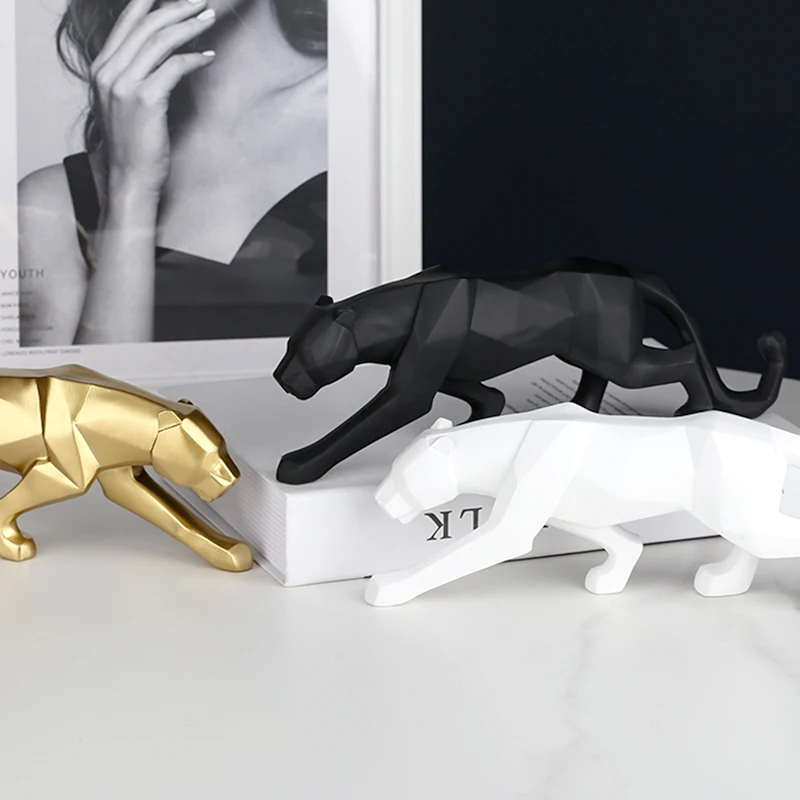 Black panther animal statue Resin abstract Geometric Style Decor Crafts Modern home livingroom office desktop Sculpture Ornament Ornament Crafts Resin Ornaments Resin Crafts Resin Crafts Accessories