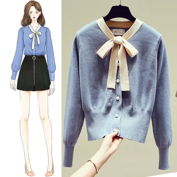 

Knitted cardigan with soft milk blue for autumn 2019 new style sweater, sweater, short jacket, loose spring and Autumn