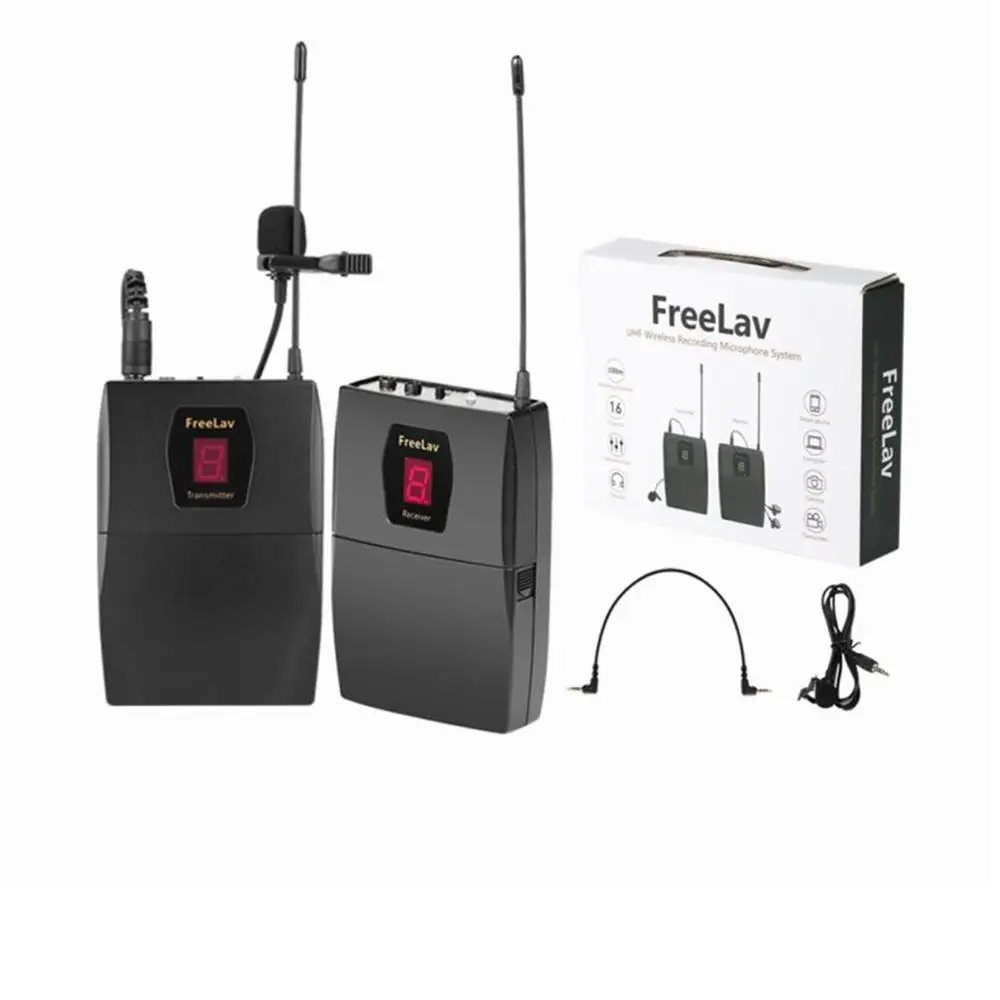 

FreeLav Wireless UHF DSLR Camera Microphone System On Camera Lavalier Lapel Mic Receiver Transmitter
