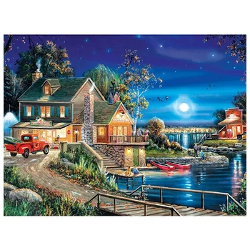 

DIY 5D Diamond Painting Landscape Lodge Full Drill Round Home Decoration Embroidery Picture Handcraft Art Kit