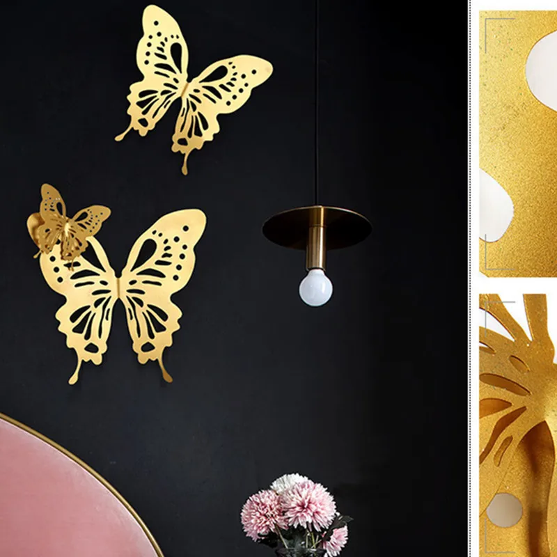  Chinese Style Electroplate Butterfly Iron Art Wall Accessories Stereoscopic Bedroom Background Wall - 4000034712131