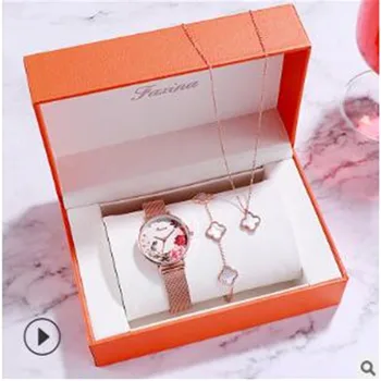 

3pc/set Women's Rose watch Fashion Versatile Steel Band Watch Bracelet Suit Jewelry Waterproof Quartz Women's Watch Gifts