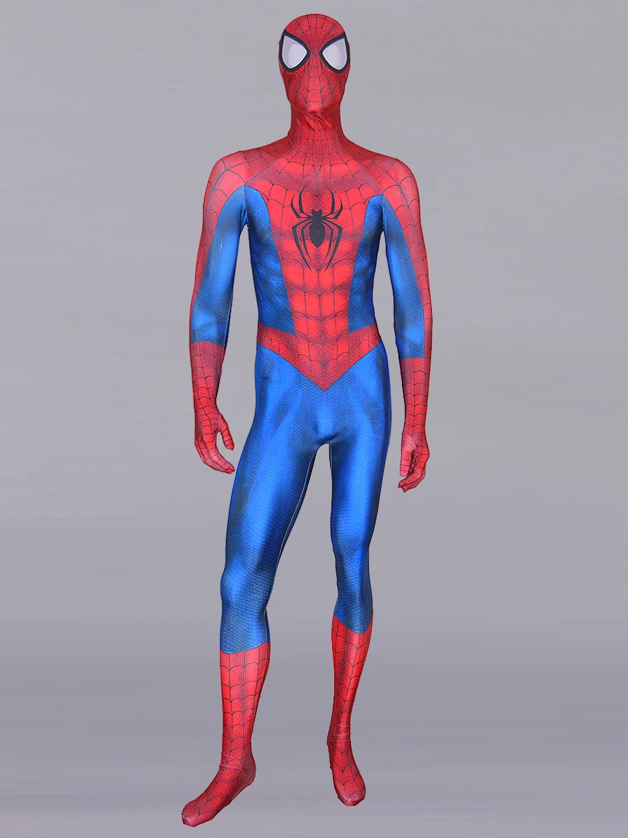 

Free Shipping 3D Printed Classic Blue and Red Cosplay Costume Zentai Spandex Mens Superhero Halloween Party Bodysuit