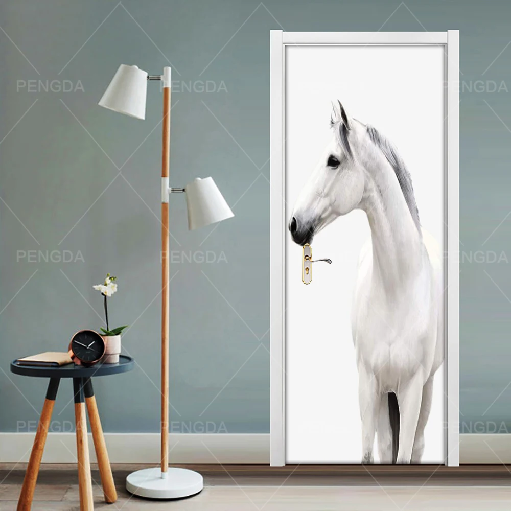 Diy художественная наклейка домашняя дверь Животное Лошадь 3D декоративная наклейка ремонт ПВХ обои печать картина для гостиной