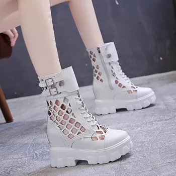 

shoes Lace Up Shoes Round Toe Boots Women New 2020 Flat Heel Summer Booties Clogs Platform Rock Mid Calf Lolita High Heel