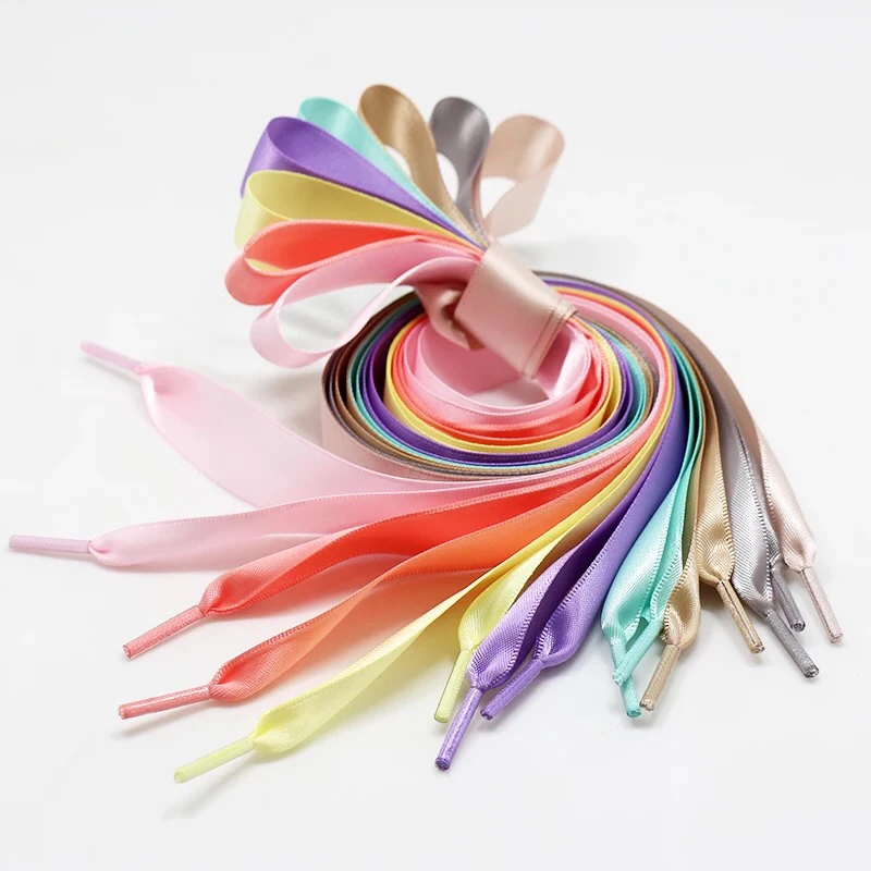 1 Pair 22 Colors Silk Satin Shoelaces 2 CM Width Flat Ribbon Shoe laces Boots Women Sneakers Shoelace Length 80CM 100CM 120CM S1