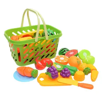 

19 Pieces Play House Kitchen Toys Cutting Fruits And Vegetables Pretend Toys Early Learning Puzzle Children's Toys With Basket