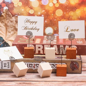 

1 PC Creative Square Wooden Photo Clip Table Number Photo Stand Memo Name Card Hanging Stand Fashion Note Items Picture Frame