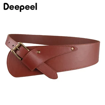 

Deepeel 1pc 2-8cm*100cm Women PU Leather Cummerbund Retro Style Metal Square Buckle Rivet Wide Waist Belt Irregular Girdle YK759