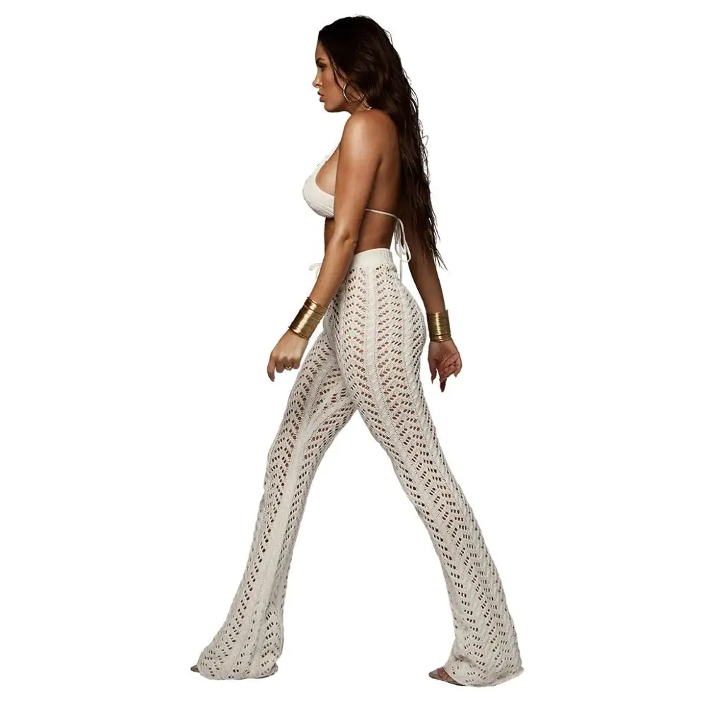Beach Pants Women Crochet Boho Bohemian Summer Long Trousers White Black Pantalones Invierno Mujer Pantalon Taille Haute Spodnie