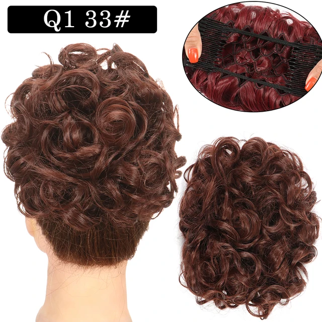 Synthetic Curly Elastic Band Chignon Plastic Comb Clips in Hair Extension Hair Bun Updo Cover Hairpieces Hair Accessories Q1 33