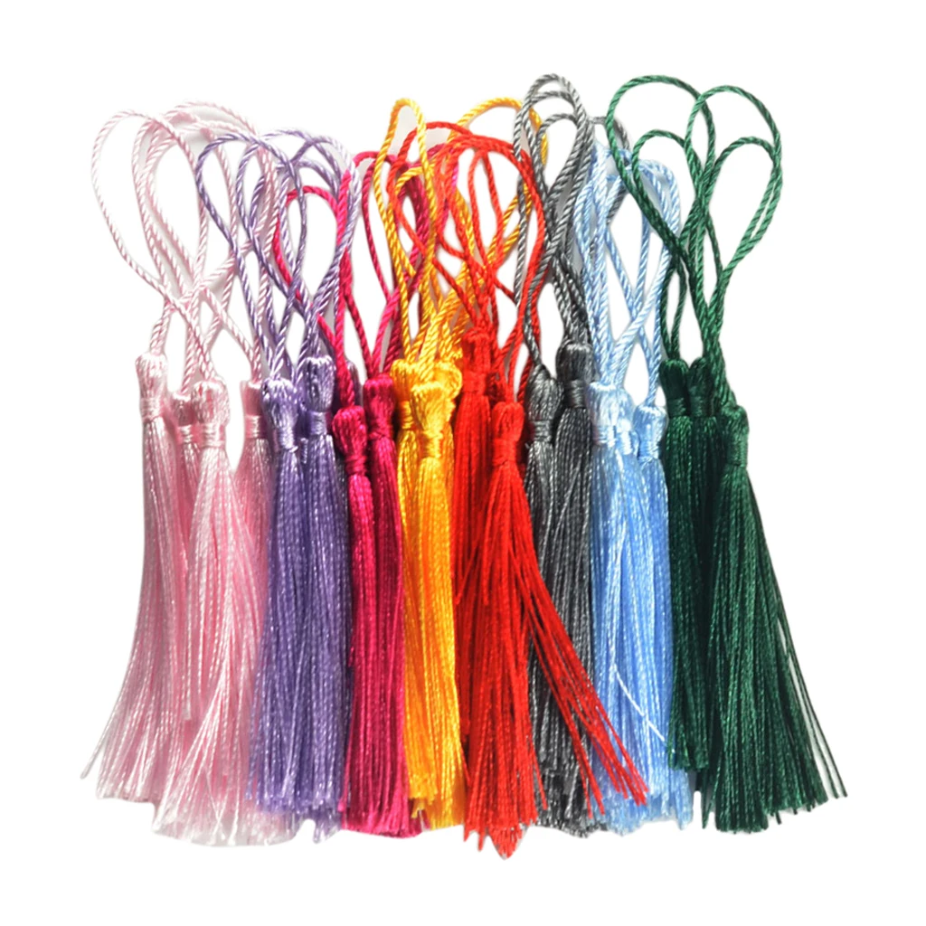 30 Pieces Multicolored Silky Handmade Soft Craft Mini Tassels With Loops