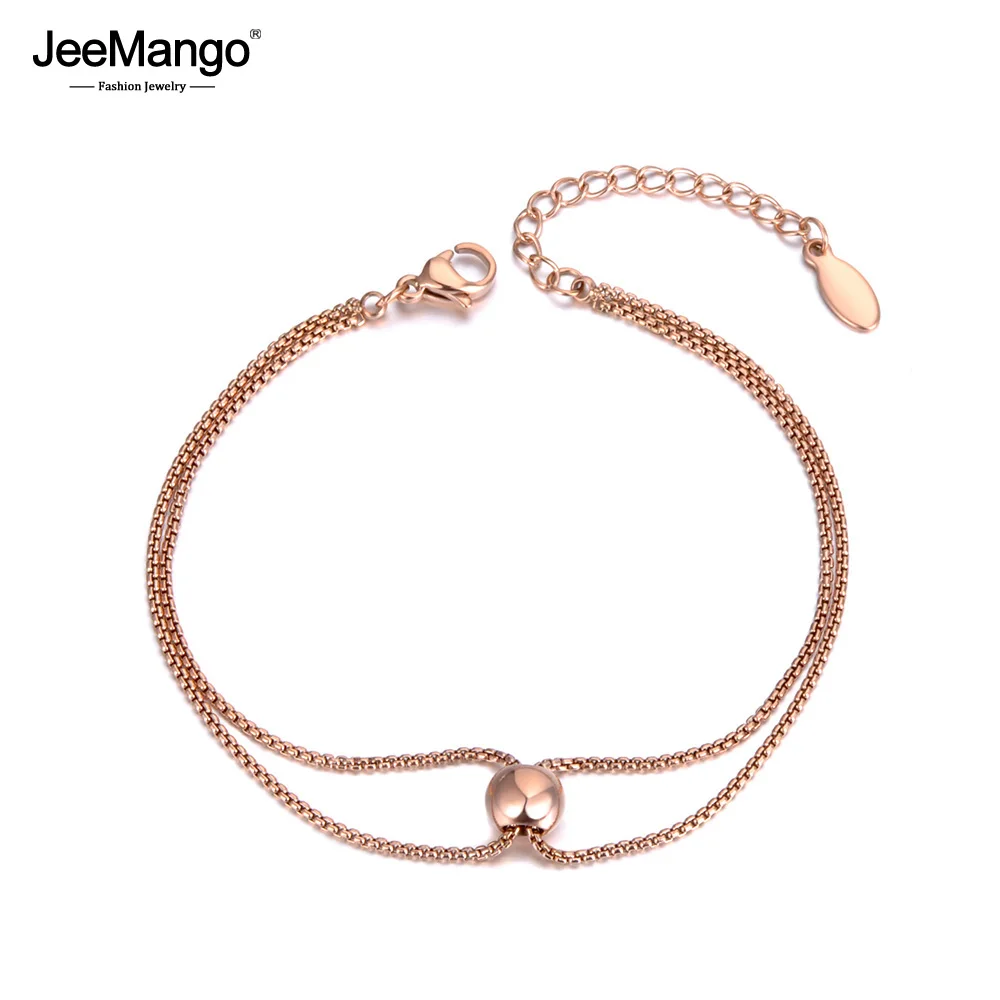 JeeMango, модный стиль OL, двухслойные браслеты с подвесками, браслет для женщин, нержавеющая сталь, цепочка в коробке, богемное летнее ювелирное изделие JB19058
