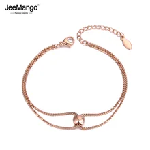 JeeMango, модный стиль OL, двухслойные браслеты с подвесками, браслет для женщин, нержавеющая сталь, цепочка в коробке, богемное летнее ювелирное изделие JB19058