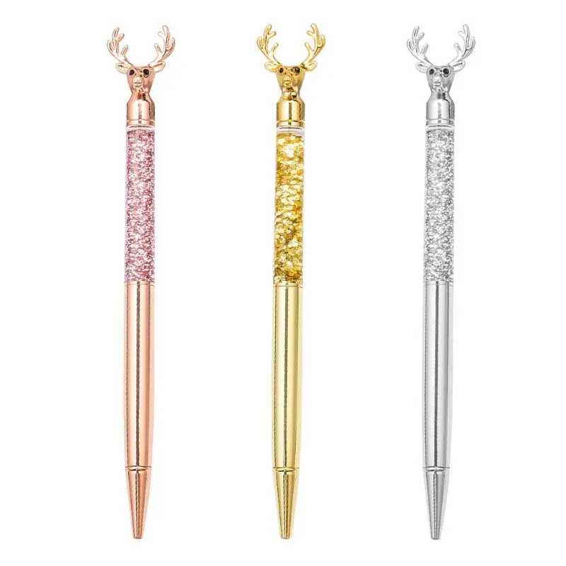 

3 Pcs Ballpoint Pen Christmas Gift,Deer Dynamic Liquid Sand Pens with Black Ink N0HC