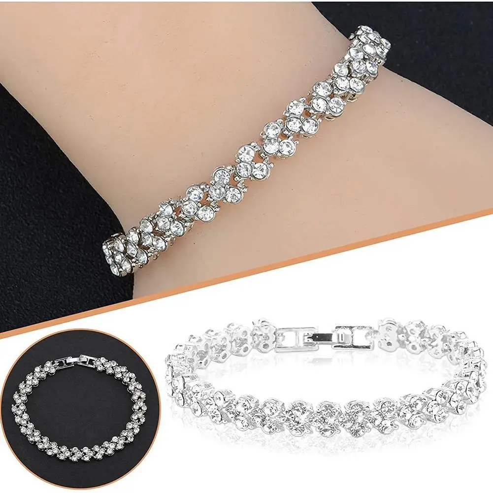 925 Silver Shiny Cubic Zirconia Tennis Bracelet Bangle For Women Wedding Fashion Jewelry Wholesale Birthday pink gold