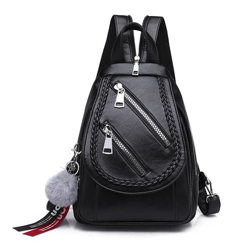 

Package Cover Type Weaving Backpack Women's 2019 New Style Fashion Casual Versatile Pu Soft Leather Multi-functional Travel Back
