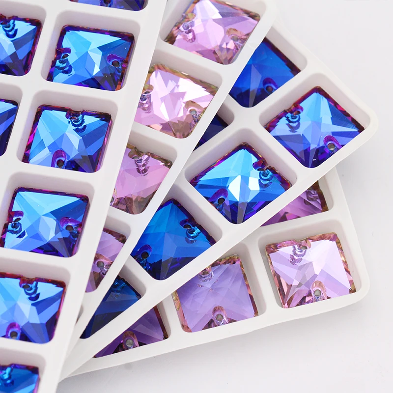 Блестящий мерцающий Фиолетовый Синий K9 стеклянный квадратный пришить стразы плоские назад хрустальные стразы, горный хрусталь пуговицы для шитья на изготовление одежды