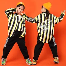 Танцевальные костюмы в стиле хип-хоп для девочек; рубашка; черные брюки; одежда для сцены; танцевальные джазовые наряды для мальчиков; одежда для выступлений в Корейском стиле