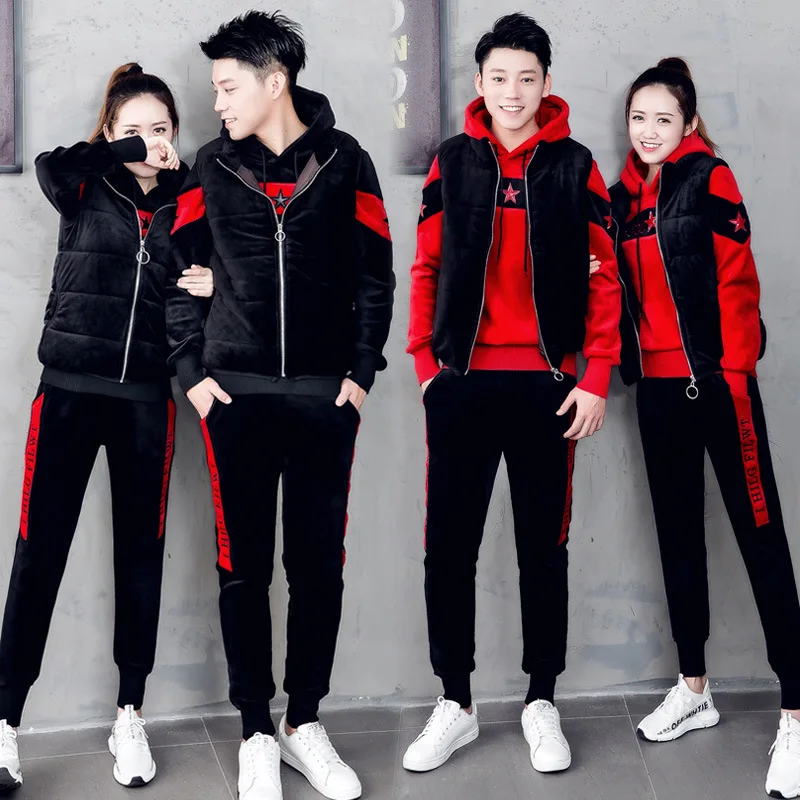 

Winter Women Sport Suit Winter Thick Velour Coat Printed Hoodie Loose Pant Casual Running Jogger Outfit Set Sportswear Tracksuit