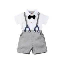 Комплект из 2 предметов для маленьких мальчиков; топики для мальчиков с короткими рукавами; блузка + шорты-комбинезон; Торжественная одежда