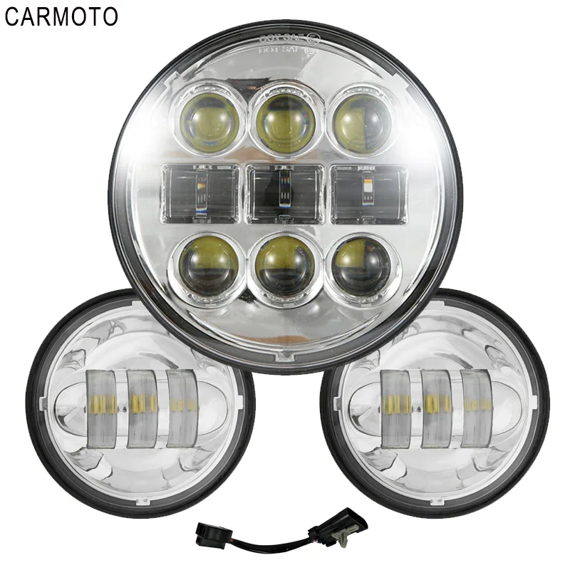 silver m 5 3/4 ”мотоцикл круглый светодиодный фары 4'' светодиодный противотуманный фонарь для Dyna Sportster Triumph индийская фара двигателя янтарный свет поворота - Цвет: silver m