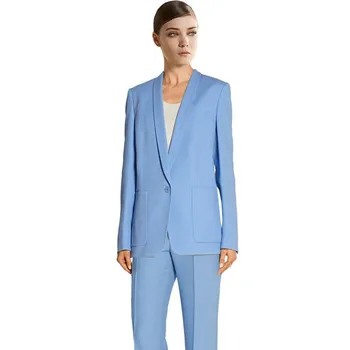 

Custom Blue Handmade Bussiness Formal Elegant Women Suit Set Blazers Pants Office Suits Ladies Pants Suits Trouser Suits