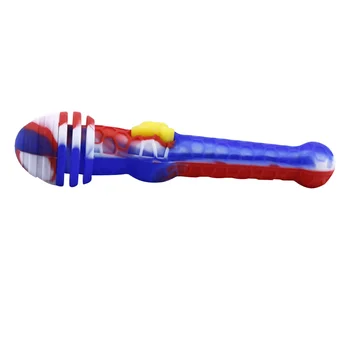 

1pc Novel Creative Silicone Smoking Pipe Mini Printed Travel Tobacco Pipes Spoon Cigarette Tubes Tobacco Accessories (Blue + Red