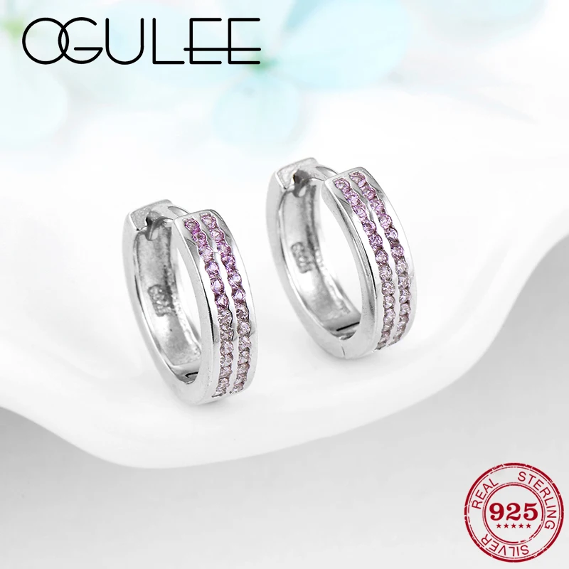 

New Fashion Hoop Earrings Round 925 Sterling Silver pink Zircon Earrings for Women luxury Party Wedding Fine Jewelry Accessories