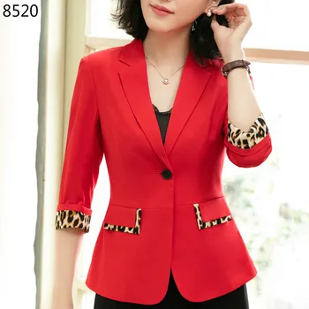

Elegant Business Lady Leopard Patchwork Blazer for Women Casual Half Sleeve Slim Women Blazer Fashion Office Formal Work Suit