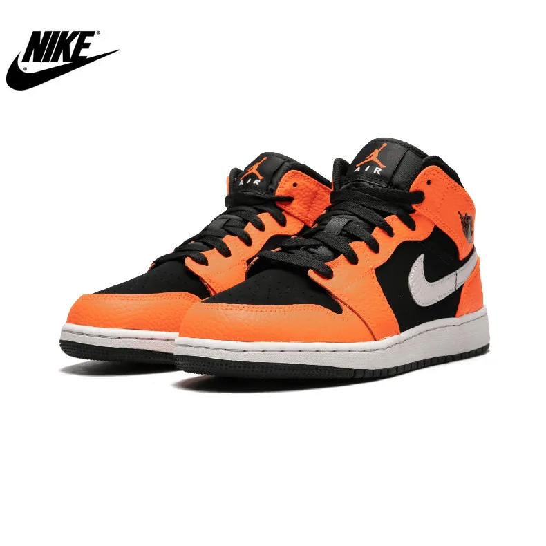 Nike Air Jordan Retro 1 Mid SE раздробленная задняя панель Оранжевый Белый Черный 852542-800