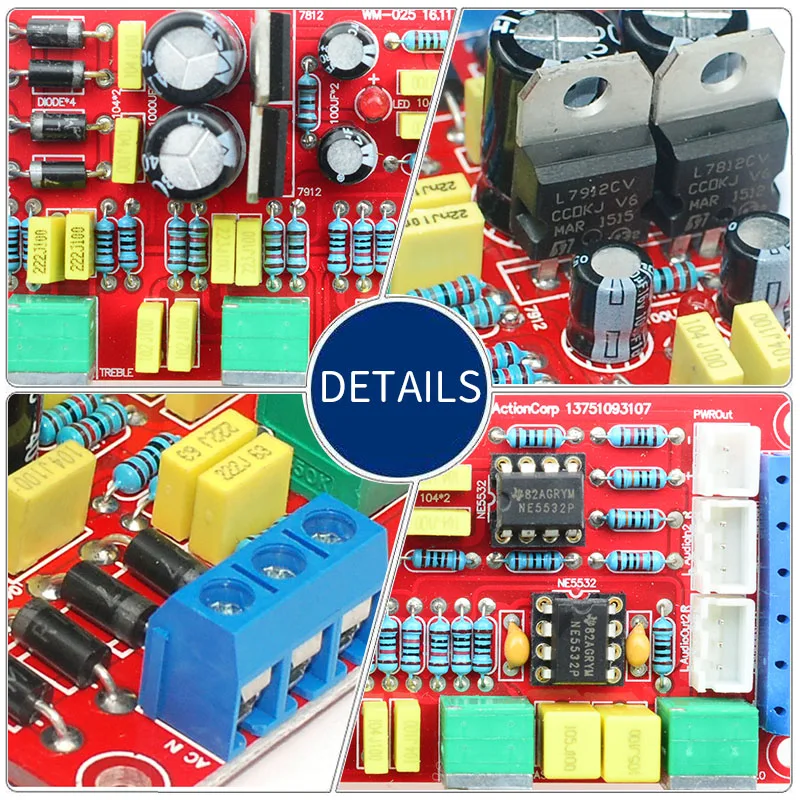 UNISIAN  NE5532 OP-AMP HIFI Preamplifier  Bass Treble Volume Tone  Control Board For Amplifiers  DIY KIT Dual AC12V