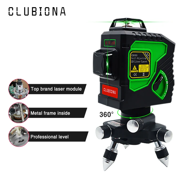 Cena Clubiona 3D 12GH 12 linii poziom lasera z samopoziomujący Super mocny zielony laser wiązki linie i MSDS certyfikowany baterii